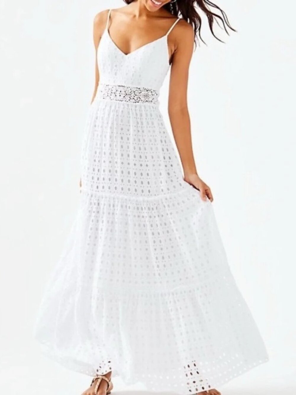 Lilly Pulitzer Rare Melody White Lace Maxi Dress Sleeveless Boho Bride Beach 8